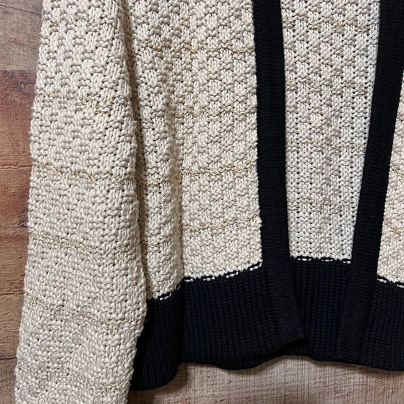 Topshop Cream Open Front Cardi w/ Woven Gold Thread Size 10 - Picture 4 of 15